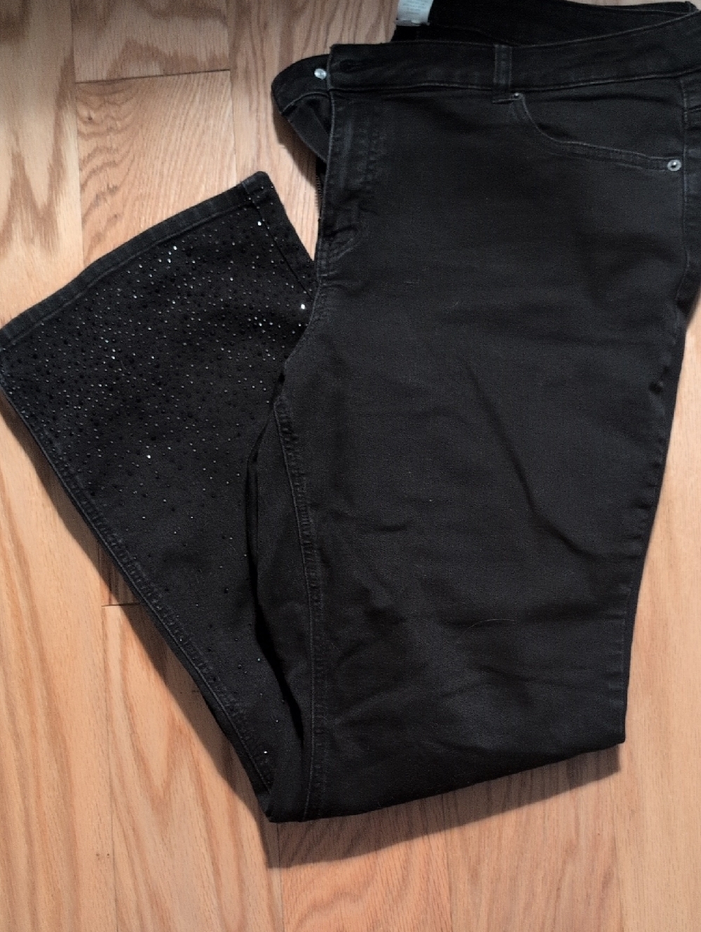 Black Rhinestone Flare Jeans for Women